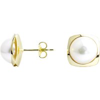A B Davis 9ct Yellow Gold Square Pearl Stud Earrings, White