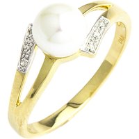 A B Davis 9ct Gold Double Open Diamond And Pearl Ring, Gold/White