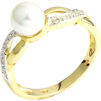 A B Davis 9ct Gold Double Twist Diamond And Pearl Ring, Gold/White