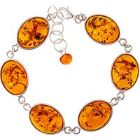 Be-Jewelled Sterling Silver Oval Amber Chain Bracelet, Cognac