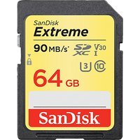 SanDisk Extreme UHS-I U3 SDXC Memory Card, 64GB, 90MB/s