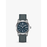 Hamilton H70605943 Men's Khaki Field Automatic Date Fabric Strap Watch, Steel Blue