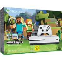 Microsoft Xbox One S Console, 500GB, With Wireless Controller And Minecraft Bundle