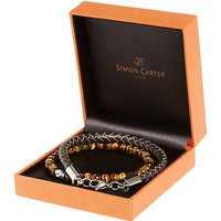 Simon Carter Double Bracelet Leather And Skull Bead Set, Brown
