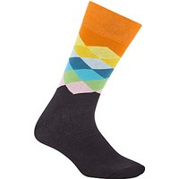 Happy Socks Faded Diamond Socks, One Size, Black/Orange