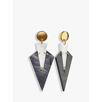 Toolally Mini Art Deco Drop Earrings, White/Marble Charcoal