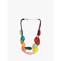 One Button Wood Discs Layered Necklace, Multi