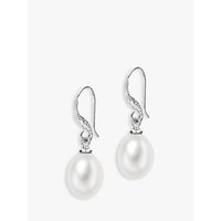 Dower & Hall Button Pearl Drop Earrings, Silver/White