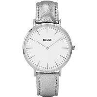 CLUSE Women's La Boheme Silver Leather Strap Watch