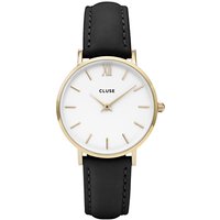 CLUSE CL30019 Women's Minuit Gold Leather Strap Watch, Black/White