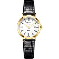 Rotary LS90156/01 Women's Les Originales Windsor Date Leather Strap Watch, Black/White