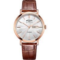 Rotary GS90157/02 Men's Les Originales Windsor Day Date Leather Strap Watch, Tan/Silver