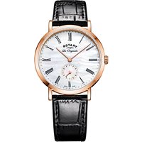 Rotary LS90193/41 Women's Les Originales Leather Strap Watch, Black/White