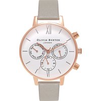 Olivia Burton OB16CG91 Chrono Detail Chronograph Leather Strap Watch, Grey/White