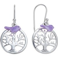 Martick Sterling Silver Tree Of Life Bird Earrings, Purple