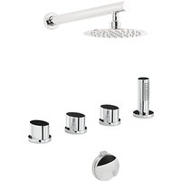 Abode Debut Thermostatic Deck Mounted 4 Hole Bath Overflow Filler Tap Kit With Wall Mounted Shower