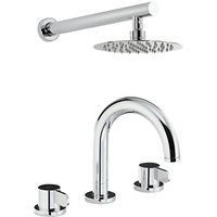 Abode Bliss Thermostatic Deck Mounted 3 Hole Bathroom Mixer Tap With Wall Mounted Shower