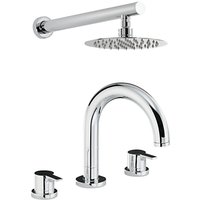 Abode Desire Thermostatic Deck Mounted 3 Hole Bath Mixer Tap With Wall Mounted Shower