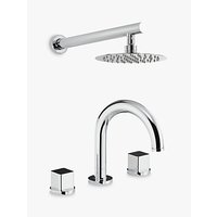 Abode Fervour Thermostatic Deck Mounted 3 Hole Bath Mixer Tap With Wall Mounted Shower