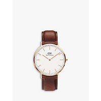 Daniel Wellington 0106DW Men's St Andrews Rose Gold Plated Leather Strap Watch, Tan/White
