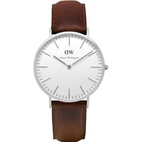 Daniel Wellington 0209DW Men's Classic Bristol Stainless Steel Leather Strap Watch, Tan/White