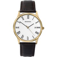 Sekonda 3676.27 Men's Date Dial Leather Strap Watch, Brown/White