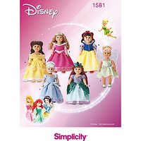 Simplicity Disney Princess Doll's Clothes Sewing Pattern, 1581