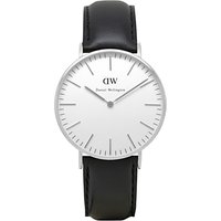 Daniel Wellington 0608DW Women's Vintage Leather Strap Watch, Black/White