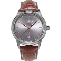 Alpina AL-525VG4E6 Men's Alpiner Automatic Date Leather Strap Watch, Brown/Silver