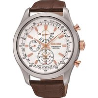 Seiko SPC129P1 Men's Alarm Chronograph Leather Strap Watch, Brown/White