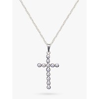 EWA 9ct White Gold Diamond Cross Pendant Necklace, White Gold