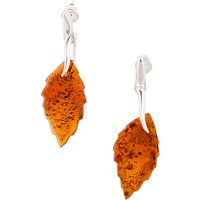Be-Jewelled Sterling Silver Cognac Amber Leaf Drop Earrings, Orange