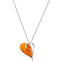 Be-Jewelled Sterling Silver Cognac Amber Heart Pendant Necklace, Orange