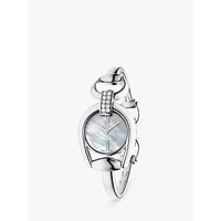 Gucci YA139504 Women's Horsebit Mother Of Pearl Diamond Bangle Strap Watch, Silver