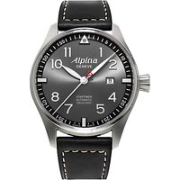 Alpina AL-525GB4S6 Men's Startimer Pilot Automatic Sunstar Leather Strap Watch, Black/Dark Grey