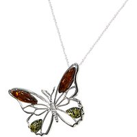 Goldmajor Amber Sterling Silver And Amber Butterfly Pendant, Silver/Orange