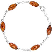 Goldmajor Sterling Silver Amber Marquise Chain Bracelet, Silver/Cognac