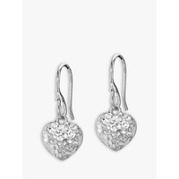 Dower & Hall Hammered Heart Drop Earrings, Silver
