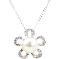 A B Davis Sterling Silver Freshwater Flower Pearl Pendant Necklace, Silver/White