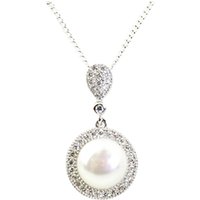 A B Davis Sterling Silver Round Pearl Drop Pendant Necklace, Silver/White