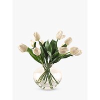 Peony Artificial Tulips In Fluted Glass Bowl, Cream