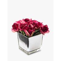 Peony Artificial Roses In Mirror Cube, Large