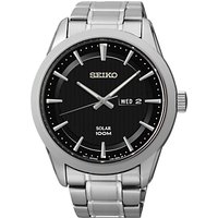 Seiko SNE363P1 Men's Solar Bracelet Strap Watch, Silver/Black