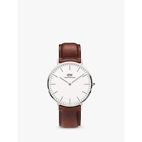 Daniel Wellington 0207DW Men's Classic St. Mawes Leather Strap Watch, Brown/White