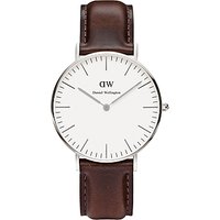 Daniel Wellington 0611DW Women's Bristol Leather Strap Watch, Brown/White