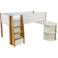 Stompa Curve Mid-Sleeper With Pull-Out Desk, Silk White / Oak