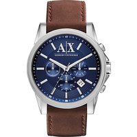 Armani Exchange AX2501 Men's Leather Strap Watch, Brown/Blue