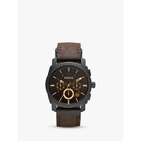 Fossil FS4656 Men's Machine Chronograph Leather Strap Watch, Dark Brown/Black