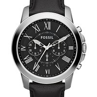 Fossil FS4812 Men's Grant Chronograph Leather Strap Watch, Black