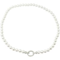 A B Davis Silver Freshwater Pearl Cubic Zirconia Clasp Necklace, Silver/White